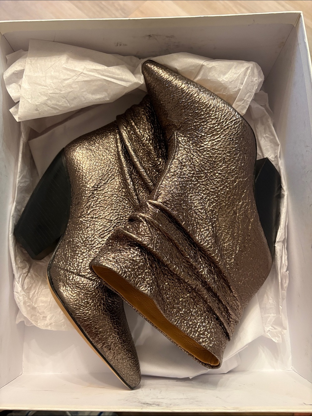 IRO Metallic Bronze Pointed-Toe Ankle Booties